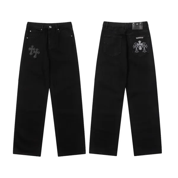 Chrome Hearts Cross Embroidered Black Straight-Leg Jeans - 1