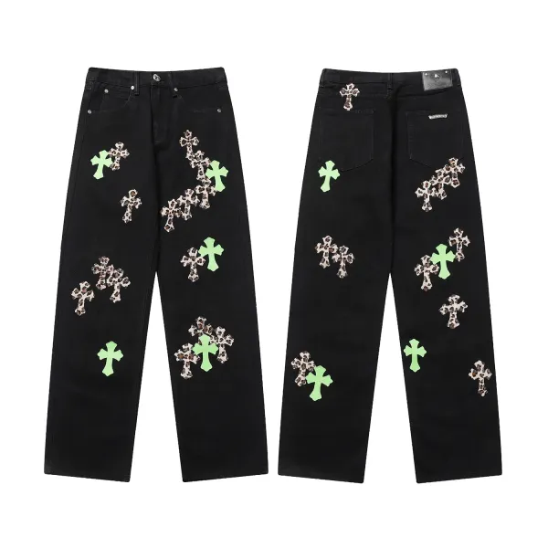 Chrome Hearts Cross Patch Leopard Print Black Jeans - 1
