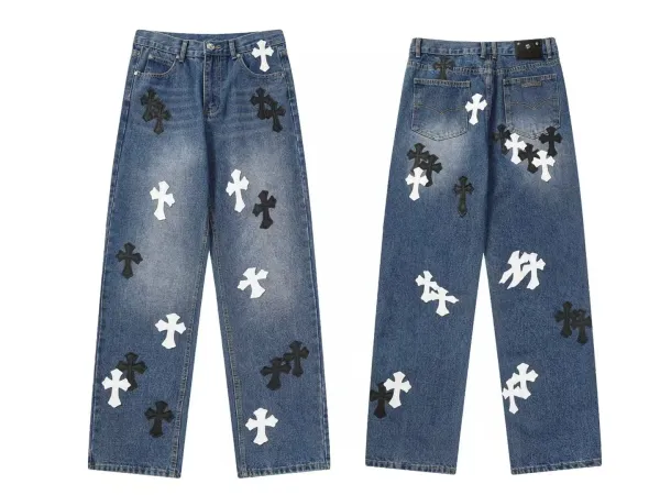 Chrome Hearts Cross Patch Distressed Wide-Leg Jeans - 1