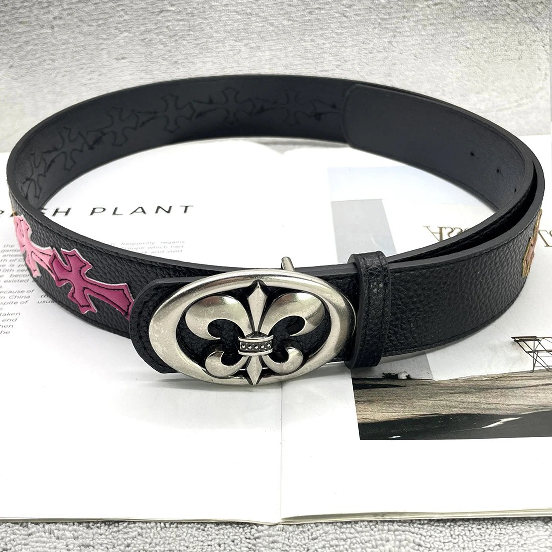 【15个彩色十字-加厚镂空花】克罗CH圣剑心皮带