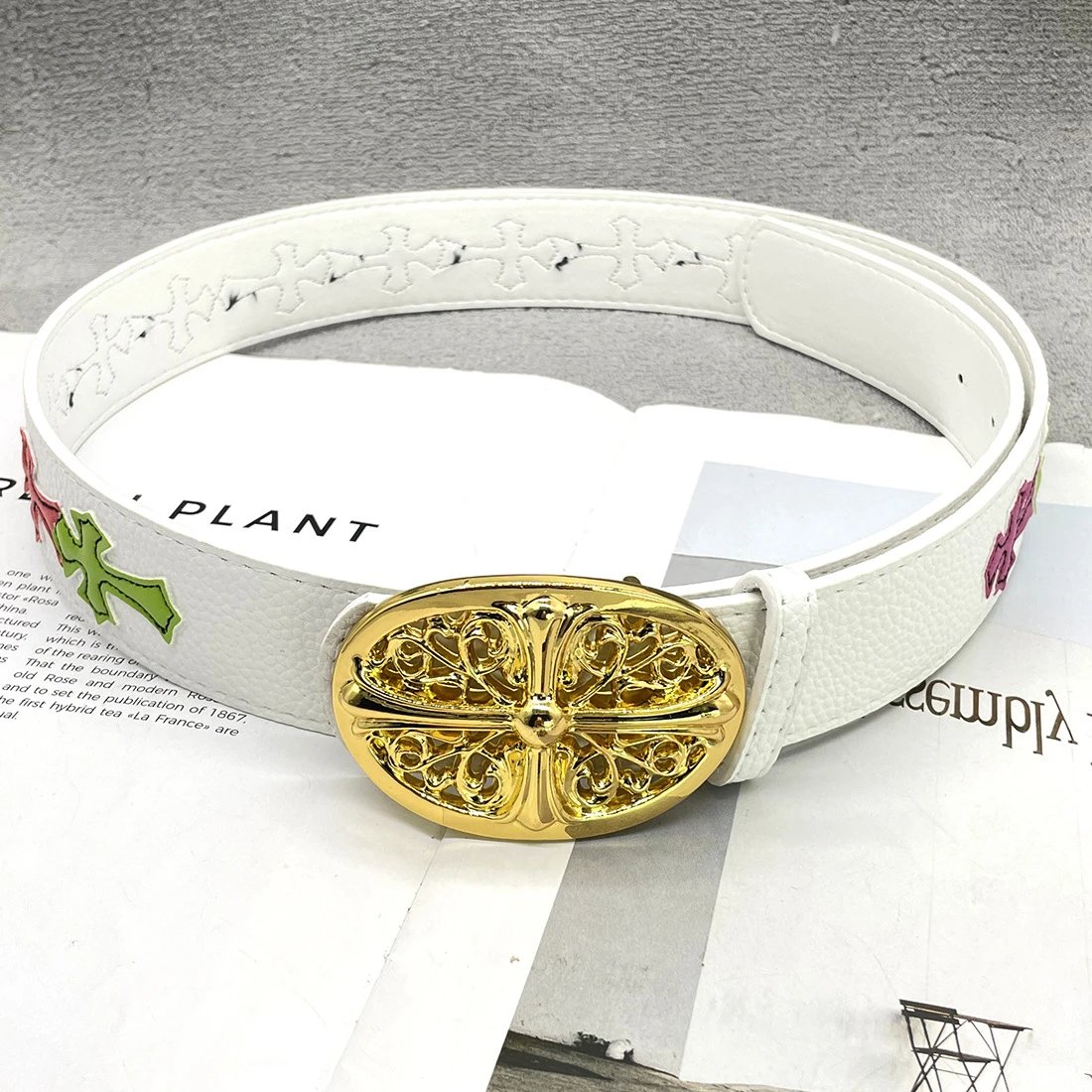 【15个彩色十字白底-金色十字】克罗CH圣剑心皮带