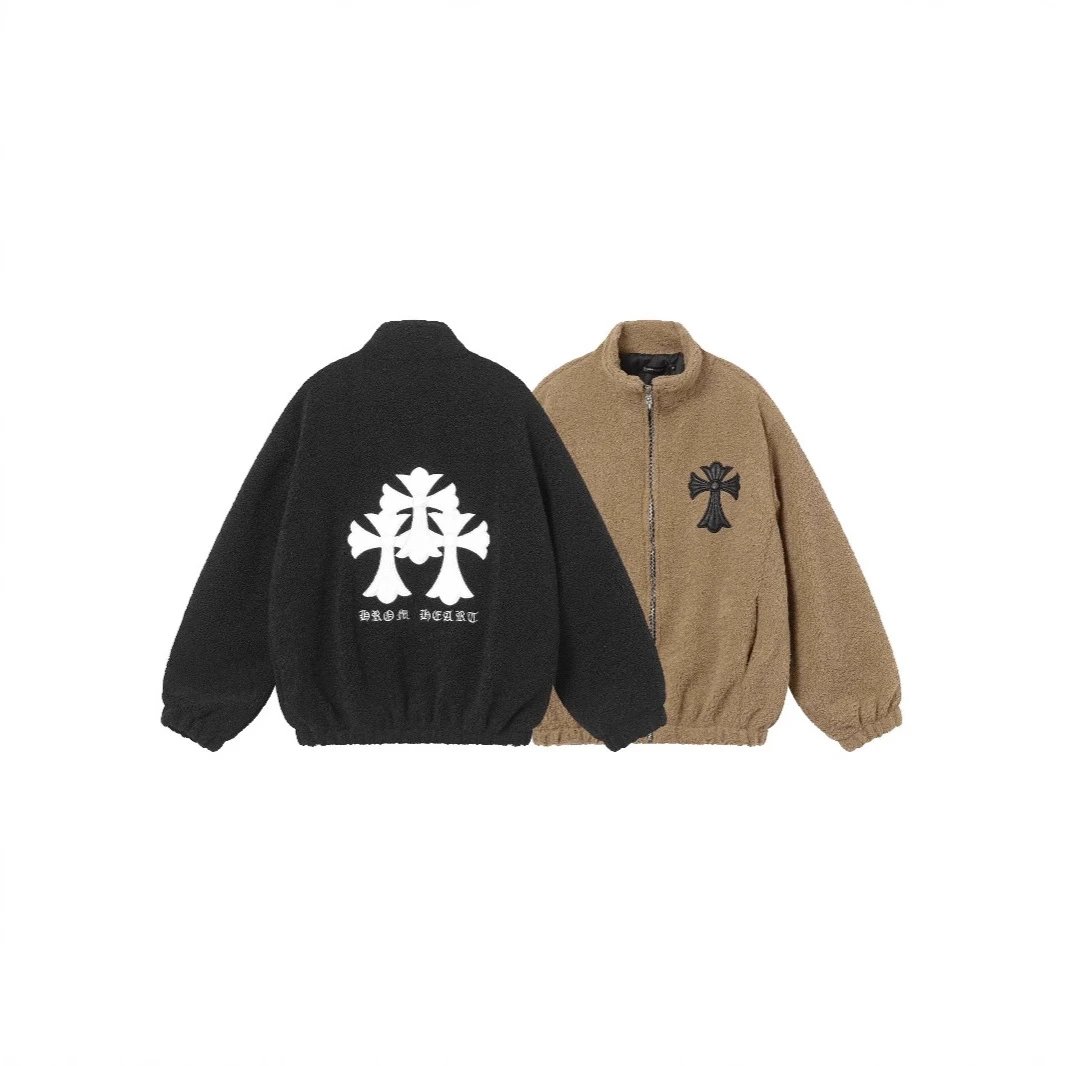 Leather Cross Lambswool Collar Zip Jacket