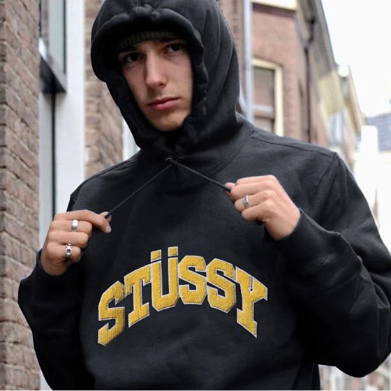 Embroidered Letter Towel Fleece-Lined Hoodie Sweatshirt