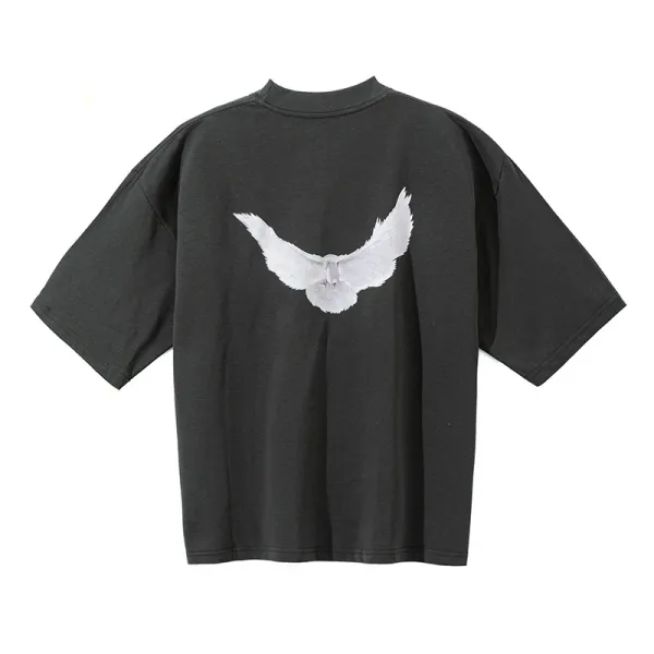 Design Oversized T-Shirt with White Dove Print Black T-Shirt - 1