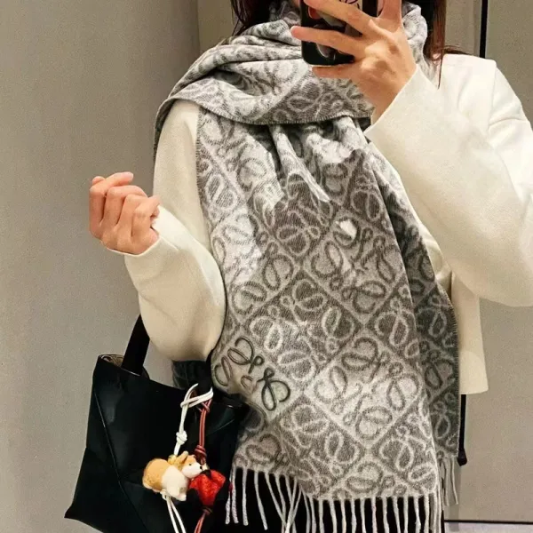 Loewe Anagram Pattern Cashmere Scarf Gray - 1