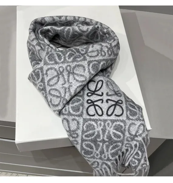 Loewe Anagram Jacquard Cashmere Scarf Beige Cashmere Scarf - 13