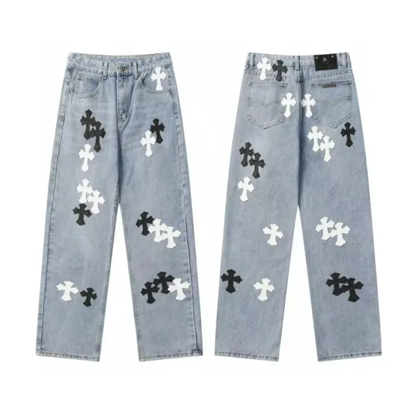 Chrome Hearts Cross-Embellished Wide-Leg Jeans Light Wash - 1