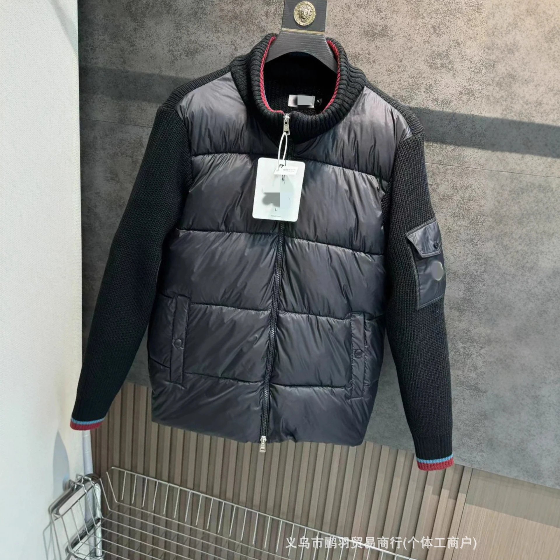Moncler Hybrid Knit-Panel Down Jacket Navy - 10