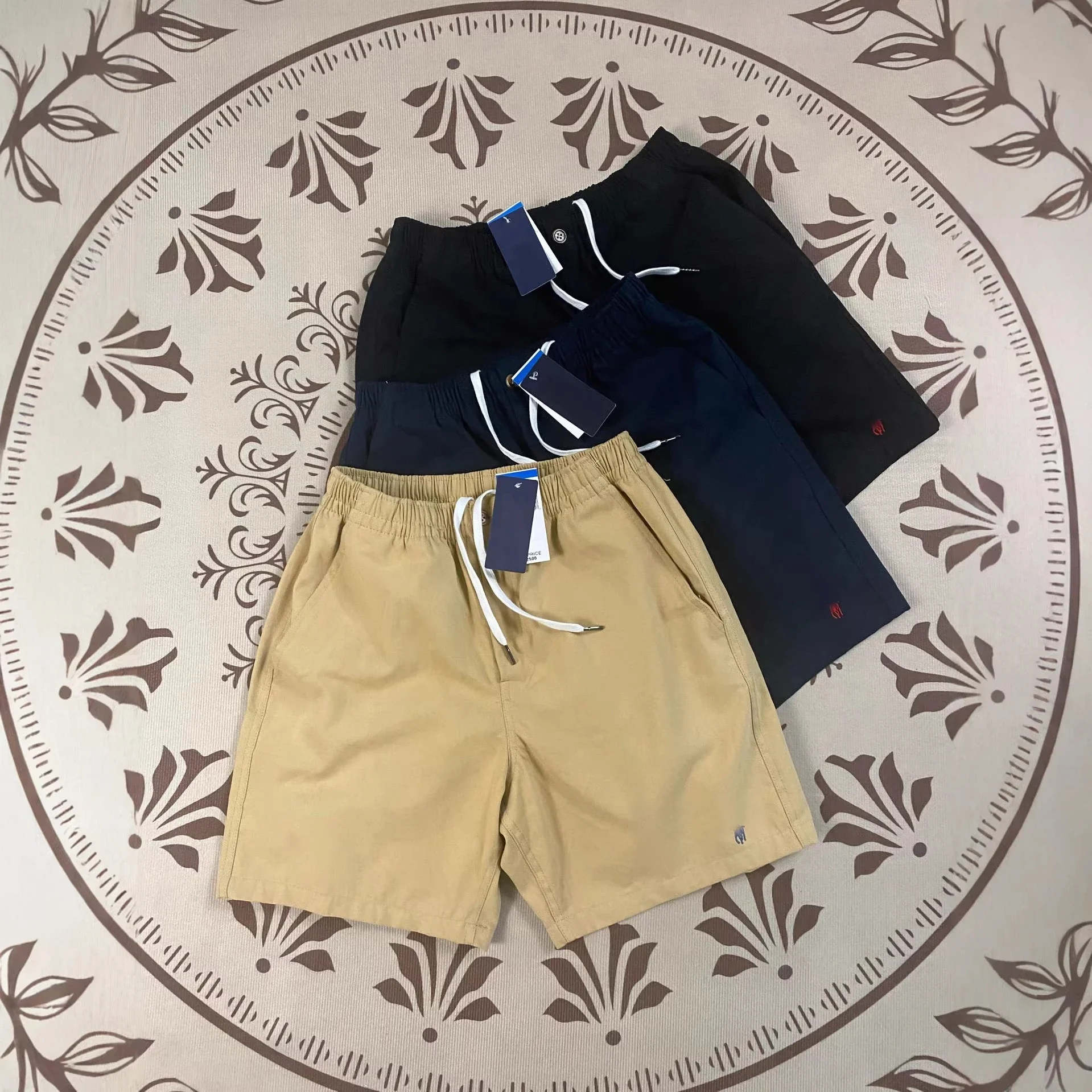 RL pony label pure cotton zipper summer loose wide-leg pants casual breathable elastic waist shorts
