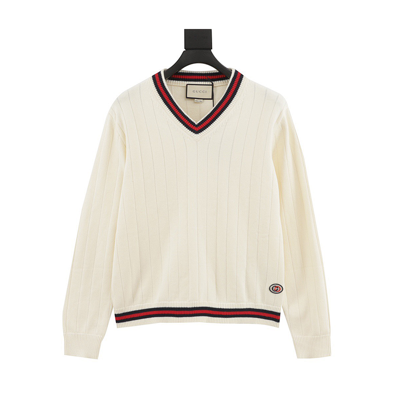 Gucci Double G Logo V-Neck Knit Sweater Beige product detail 2 in Litbuy spreadsheet finds