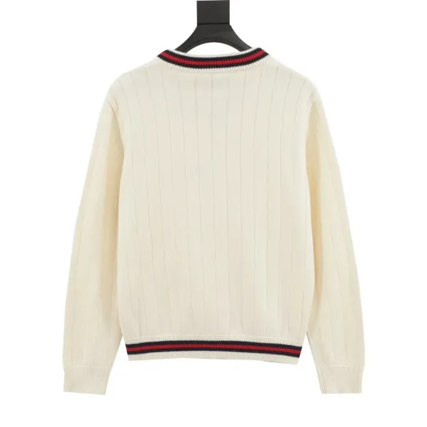 Gucci Double G Logo V-Neck Knit Sweater Beige - 6