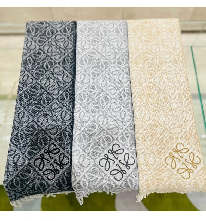 Loewe Anagram Jacquard Cashmere Scarf Beige Cashmere Scarf - 12