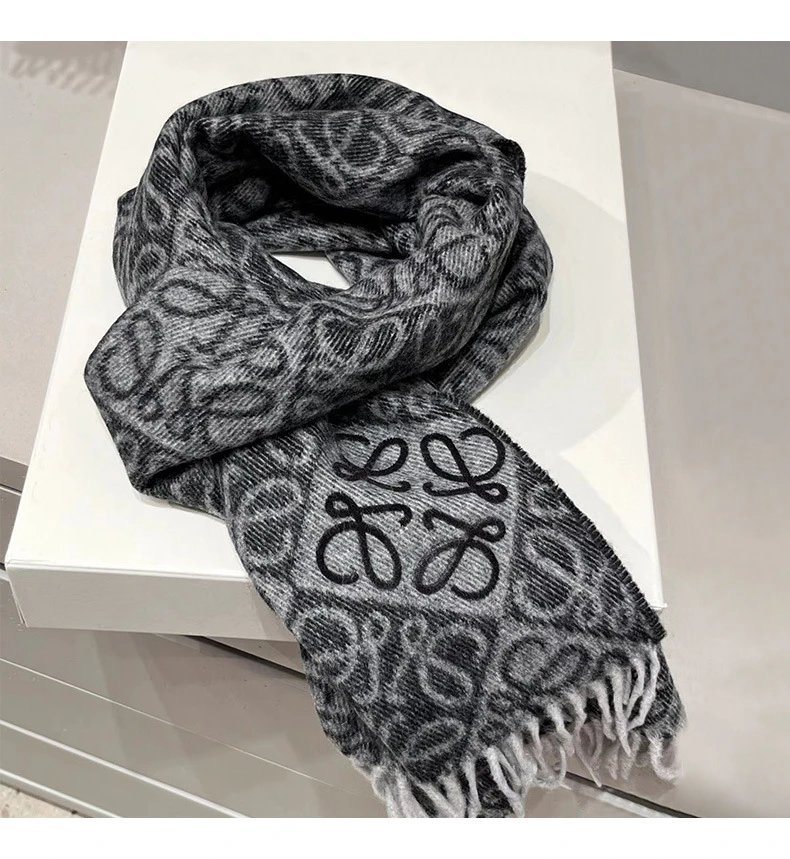 Loewe Anagram Jacquard Cashmere Scarf Beige Cashmere Scarf - 14