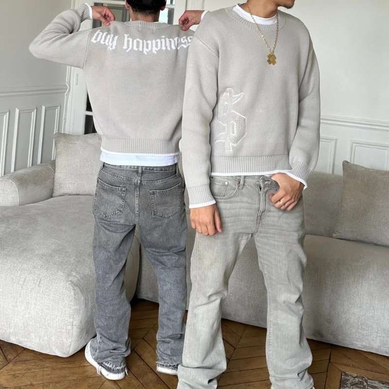 Embroidered Crewneck Knit Sweater