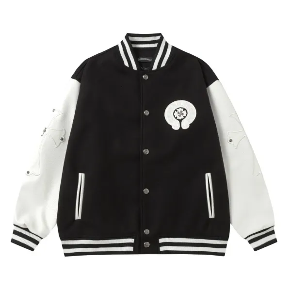 Chrome Hearts x Varsity Jacket Black and White Leather-Sleeve Jacket - 1