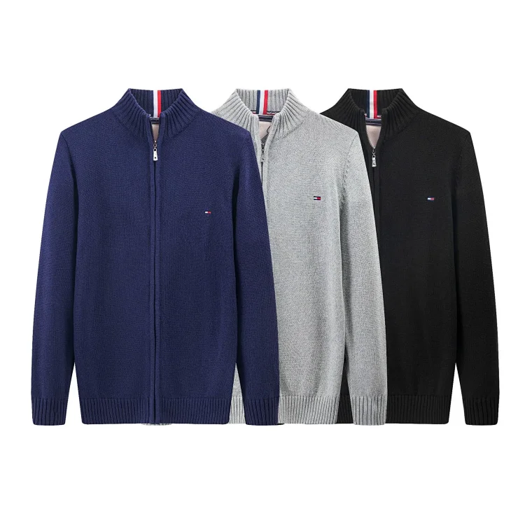 Mens sweater thickened stand collar zipper pullover sweater mens pure cotton embroidered sweater(pic1) Men's sweater thickened stand collar zipper pullover sweater men's pure cotton embroidered sweater
