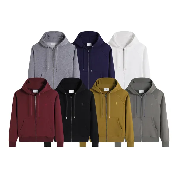 Ami Paris Heart Logo Zip-Up Hoodie Burgundy - 3