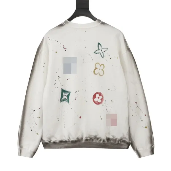 Louis Vuitton Water-Washed Distressed Hand-Painted Round-Neck Hoodie Black - 5