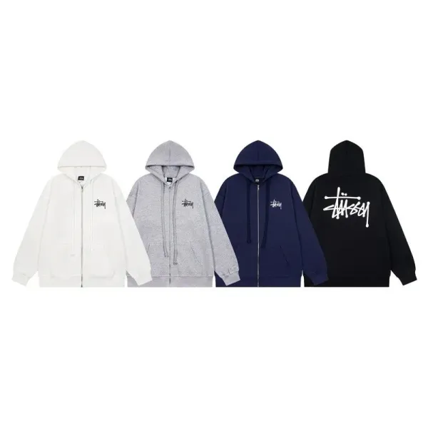 Stüssy Classic Logo Zip-Up Hoodie Navy - 4