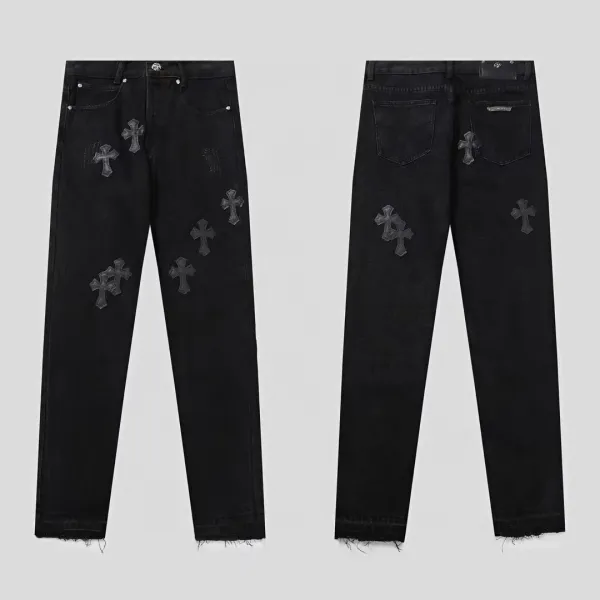 Chrome Hearts Cross-Embroidered Black Distressed Jeans - 1