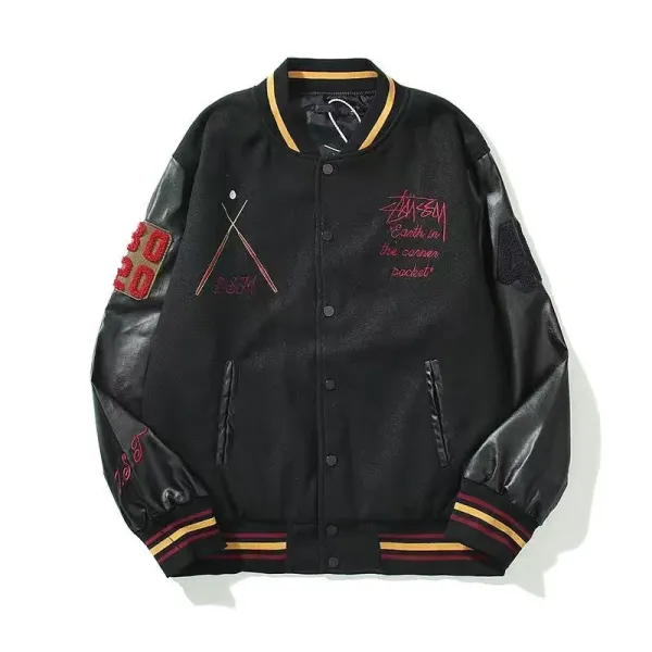 Stüssy Earth in the Corner Pocket Varsity Jacket Black - 1