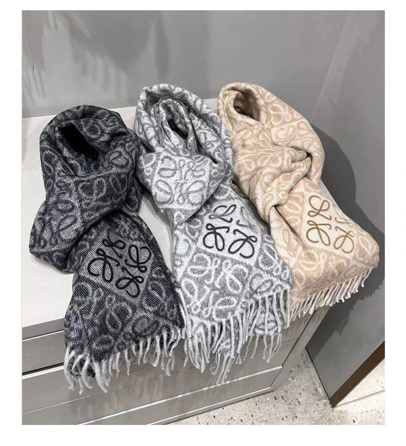 Loewe Anagram Jacquard Cashmere Scarf Beige Cashmere Scarf - 11