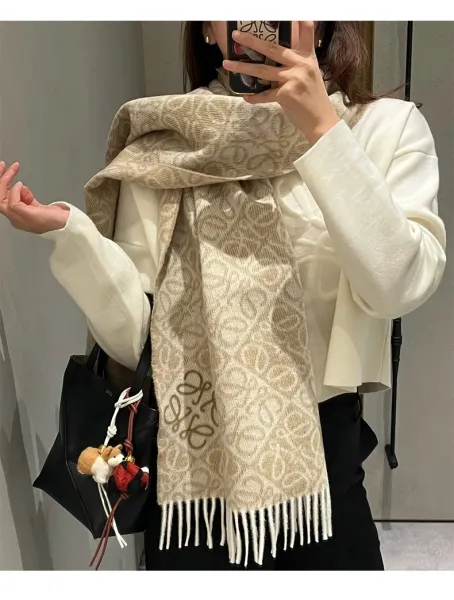 Loewe Anagram Jacquard Cashmere Scarf Beige Cashmere Scarf - 15