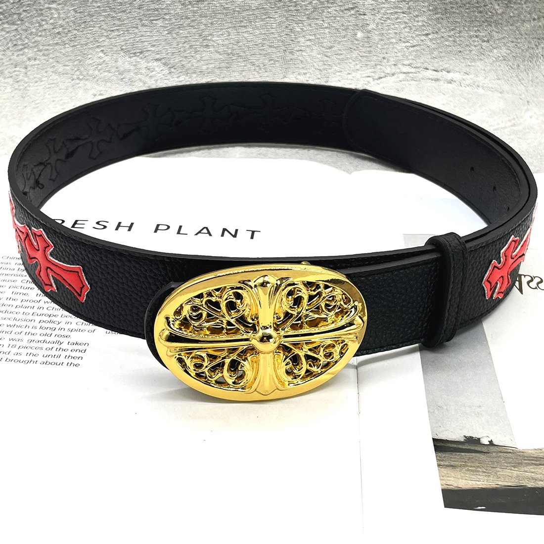 【15个红色十字-加厚金十字】克罗CH圣剑心皮带