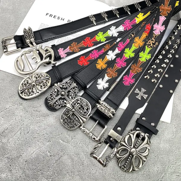 Chrome Hearts Cross Motif White Leather Belt - 4