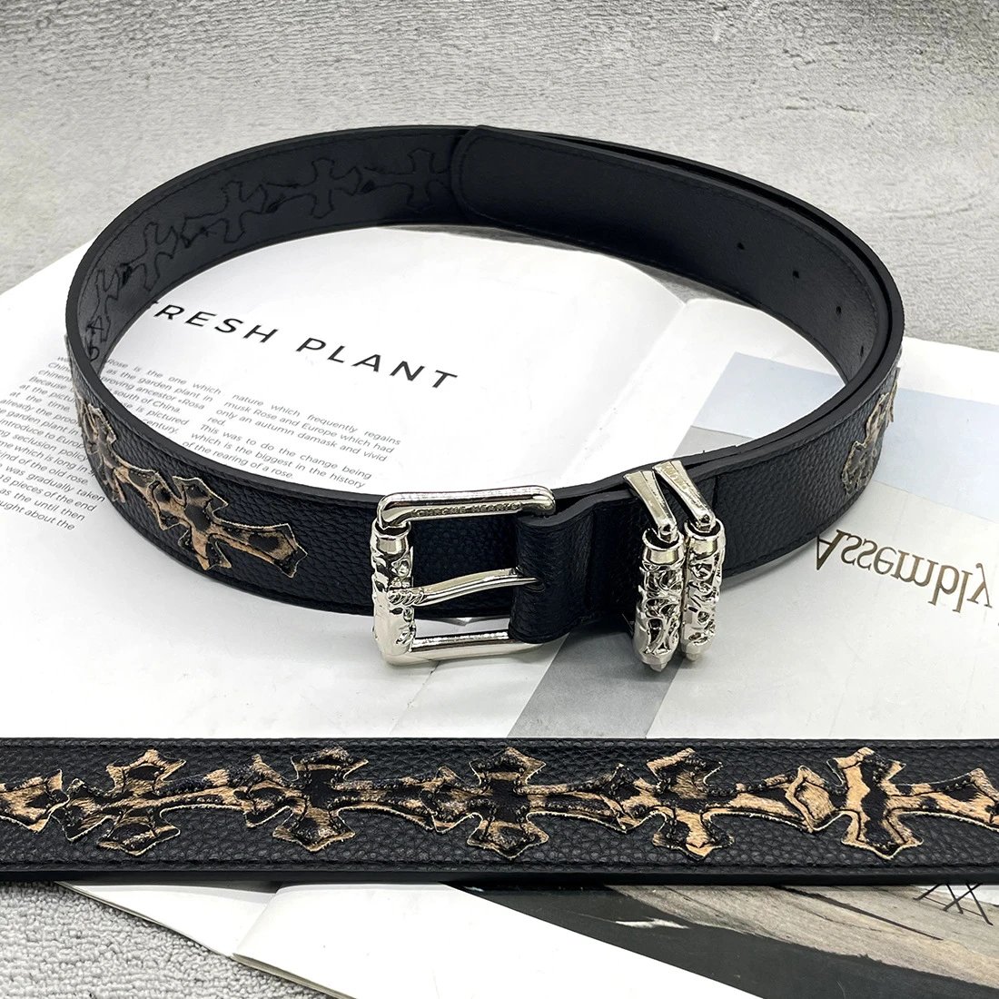 【15个豹纹十字-加厚滚轮】克罗CH圣剑心皮带