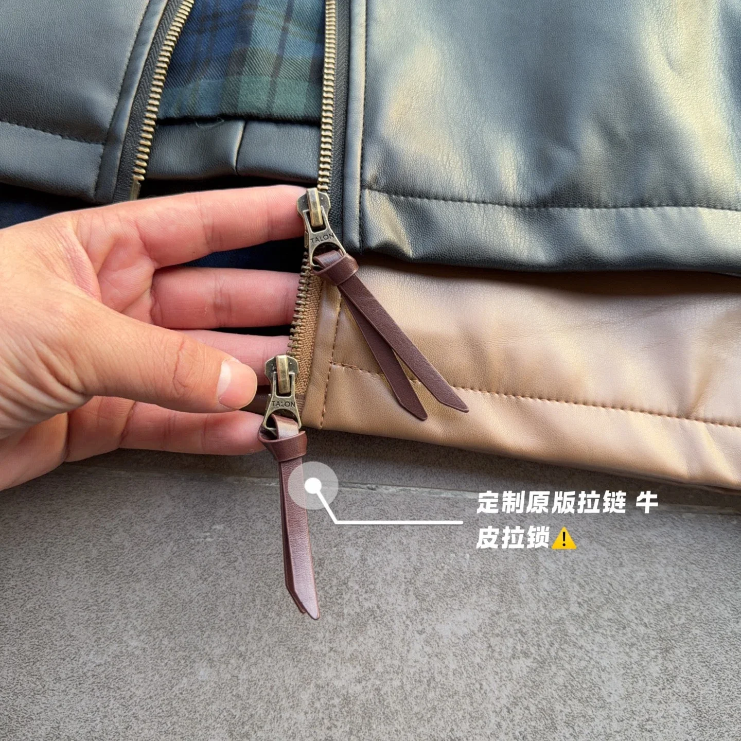 RL classic zipper solid color lapel long-sleeved leather retro cool jacket