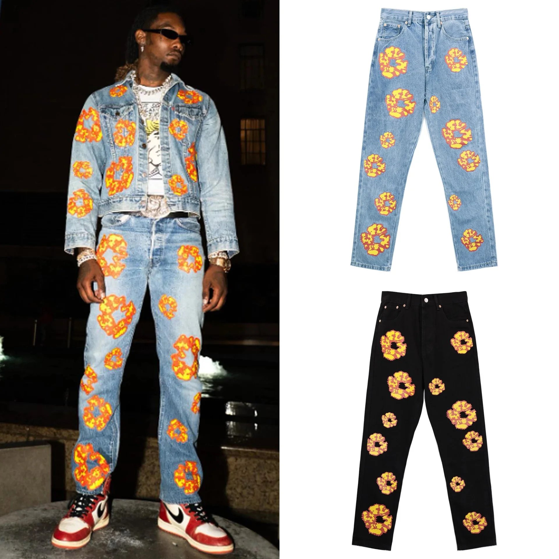 Set It Off Flame Cotton Flower Jeans