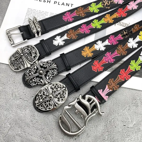 Chrome Hearts Cross Motif White Leather Belt - 5