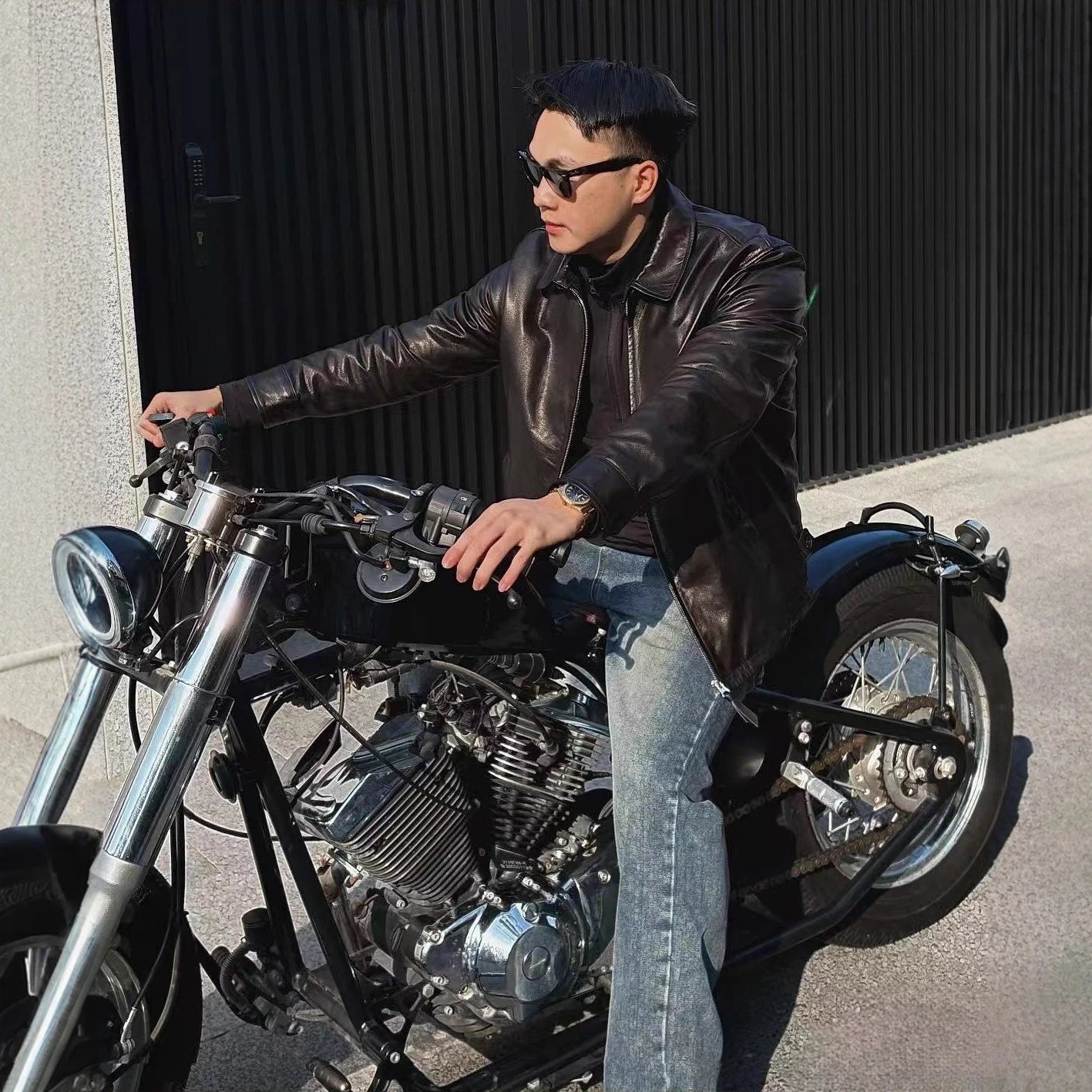 Leather Biker Black Classic Ja
