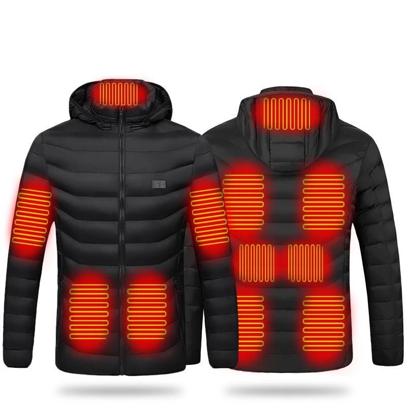 Heated Black Puffer Jacket with Hood