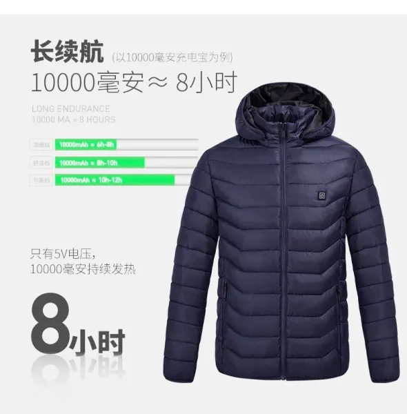 Design Heated Electric Down Jacket Navy with 19-Zone Heating System Down Jacket - 20