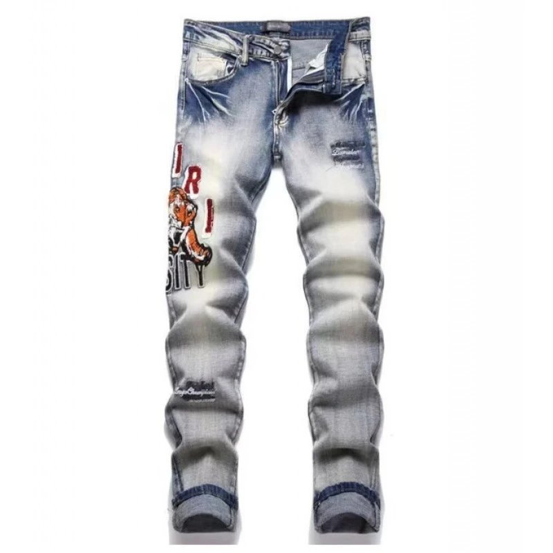 Autumn Winter Patched Slim Ripped Embroidered Jeans photo 6