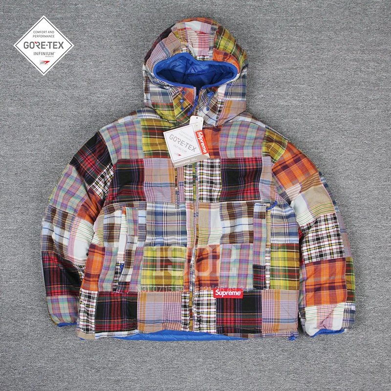 SUPREME23SSSWINDSTOPPERPUFFERJACKET plaid double-sided cotton jacket in stock