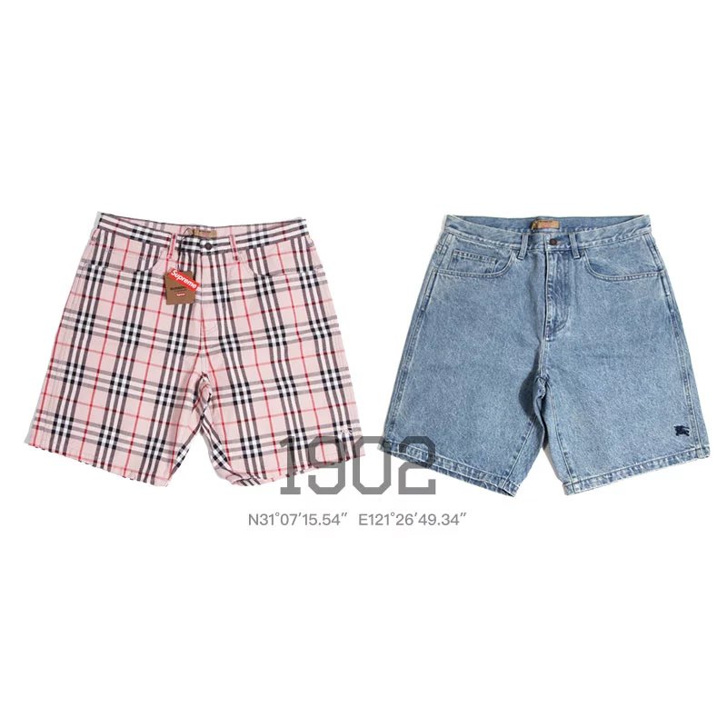 In Stock Supreme 22SS Burberry Denim Short Collaboration Plaid Denim Shorts
