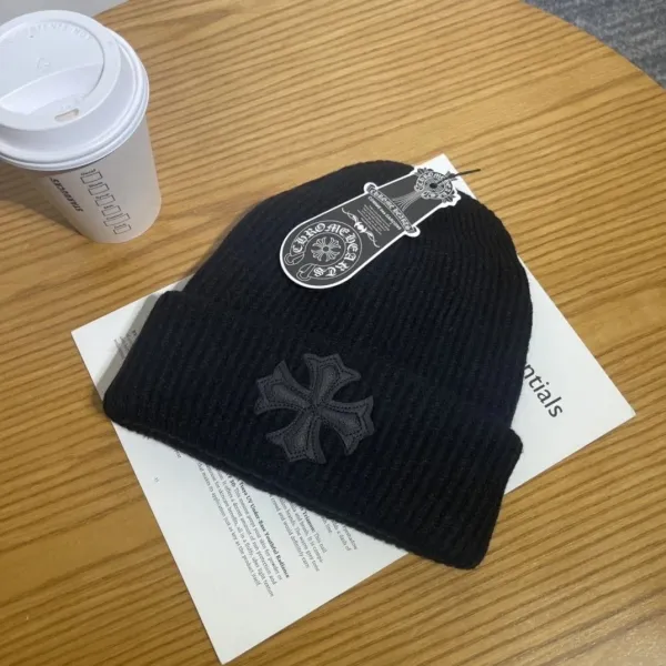 Chrome Hearts Cross Embroidered Black Beanie - 1