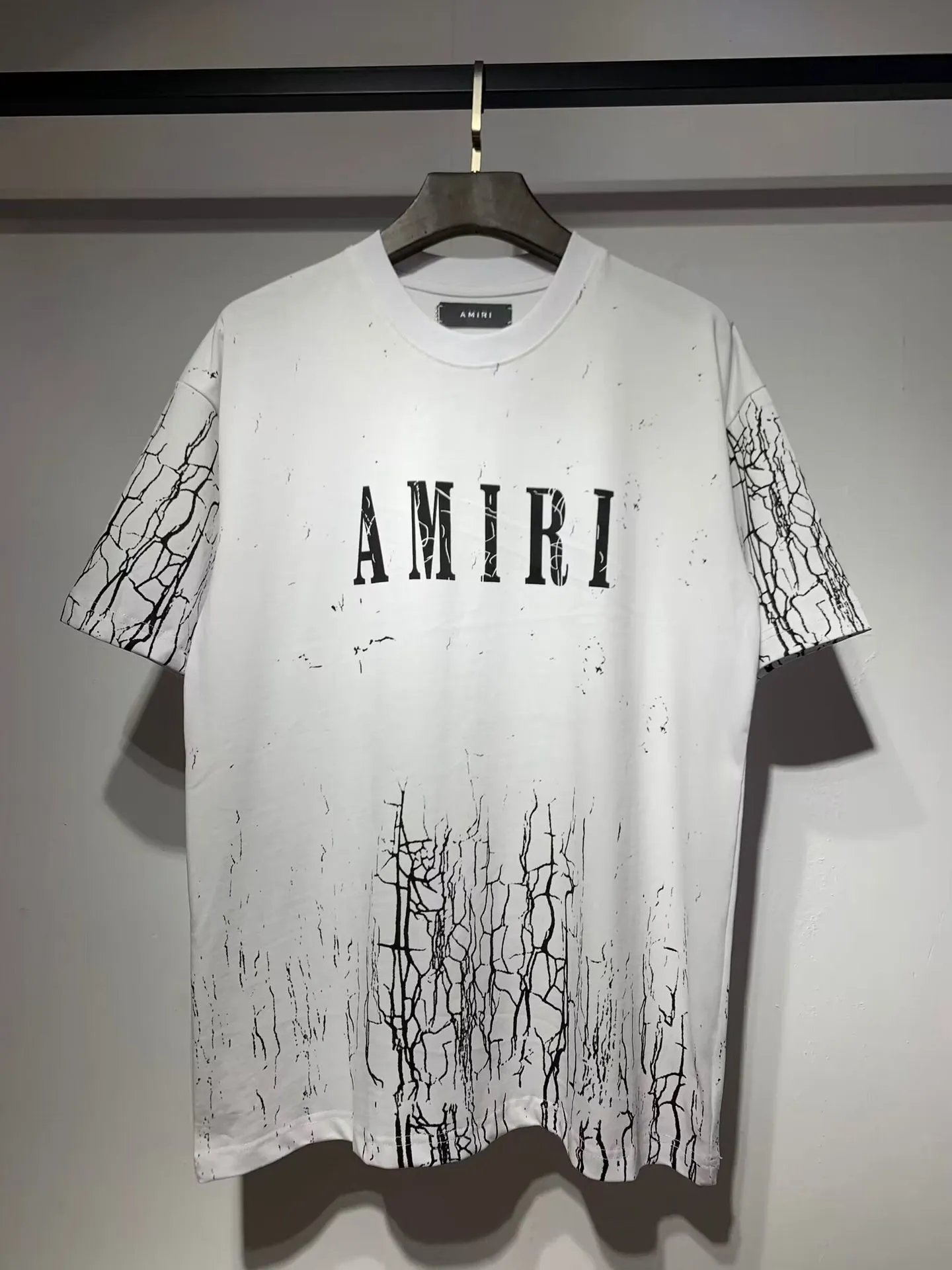 Amiri Cracked Distressed Logo Tee White Black
