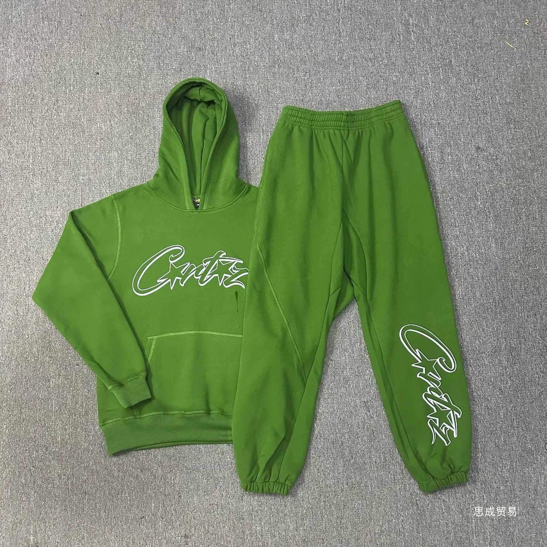 Corteiz Light Blue Script Logo Hoodie and Sweatpants Set - 34