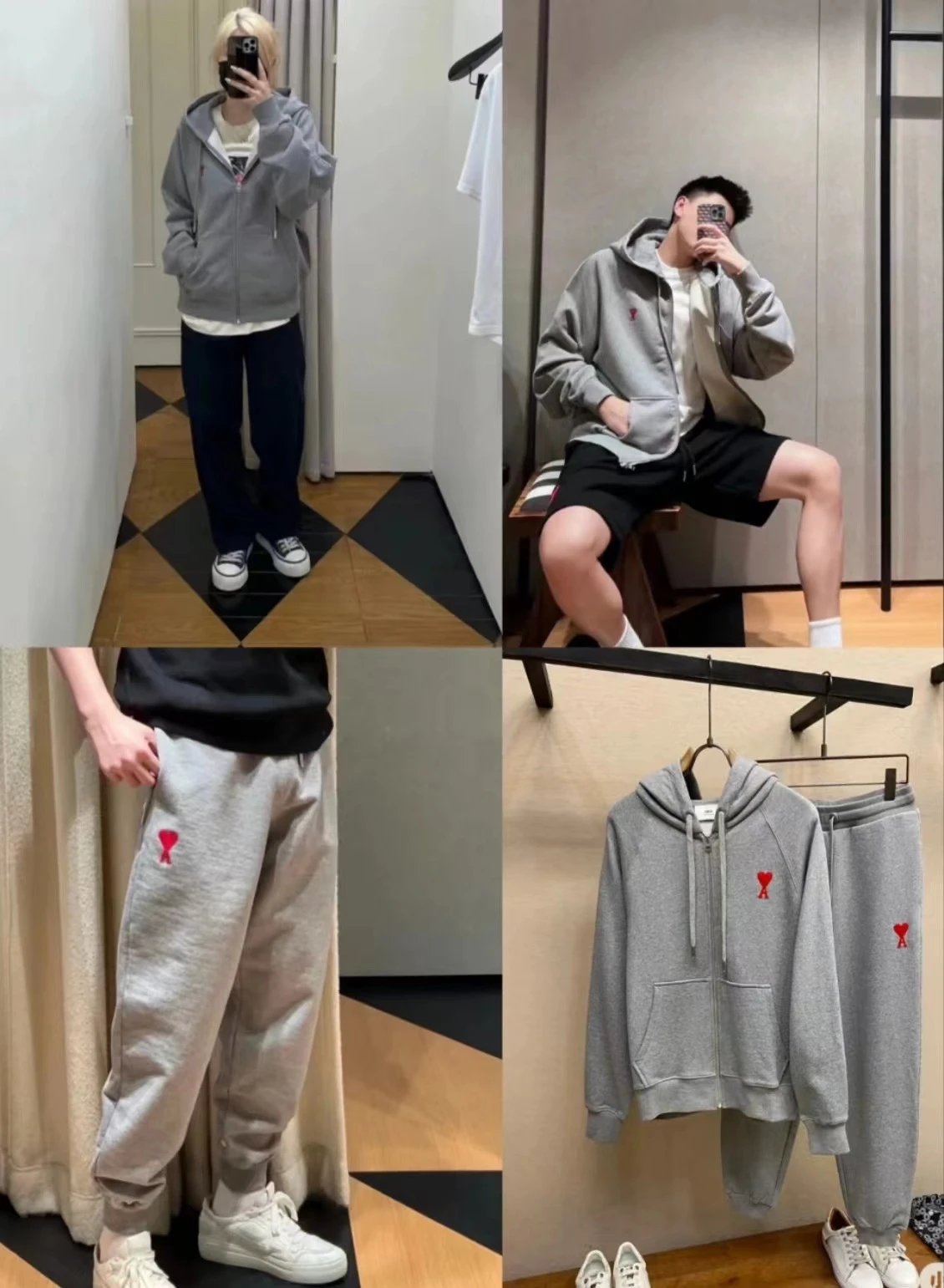 Ami Paris Heart Logo Sweatshirt Red Hoodie - 40