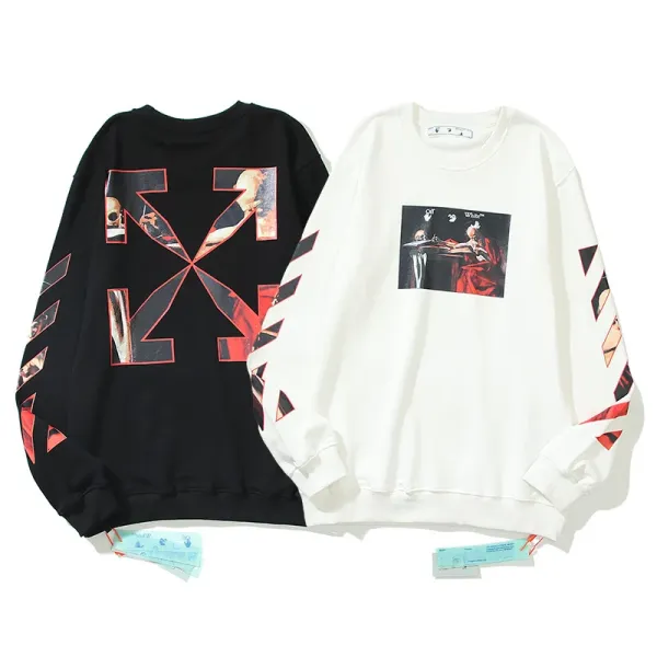 Off-White Diptych Print Black Hoodie with Yellow Industrial Stripes - 8