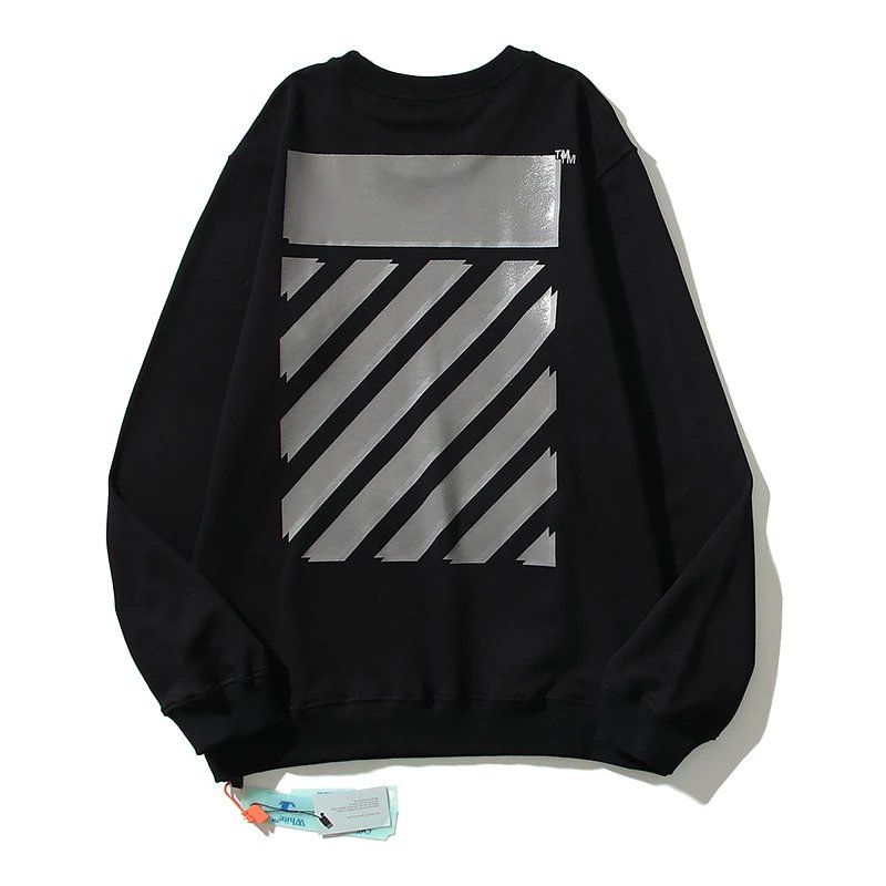 Off-White Reflective Diagonal Stripe Crewneck Sweatshirt Black