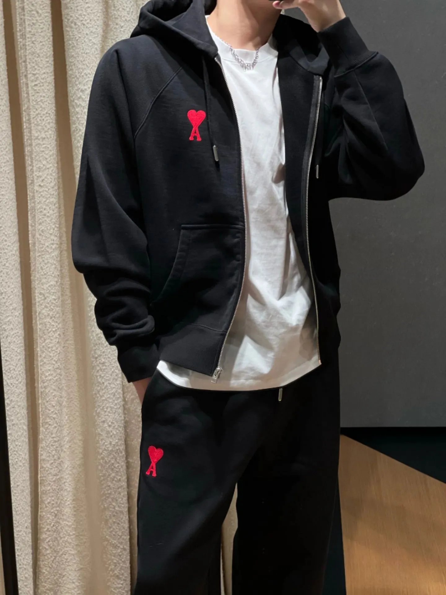 Ami Paris Heart Logo Sweatshirt Red Hoodie - 49