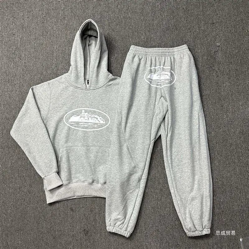 Corteiz Light Blue Script Logo Hoodie and Sweatpants Set - 19