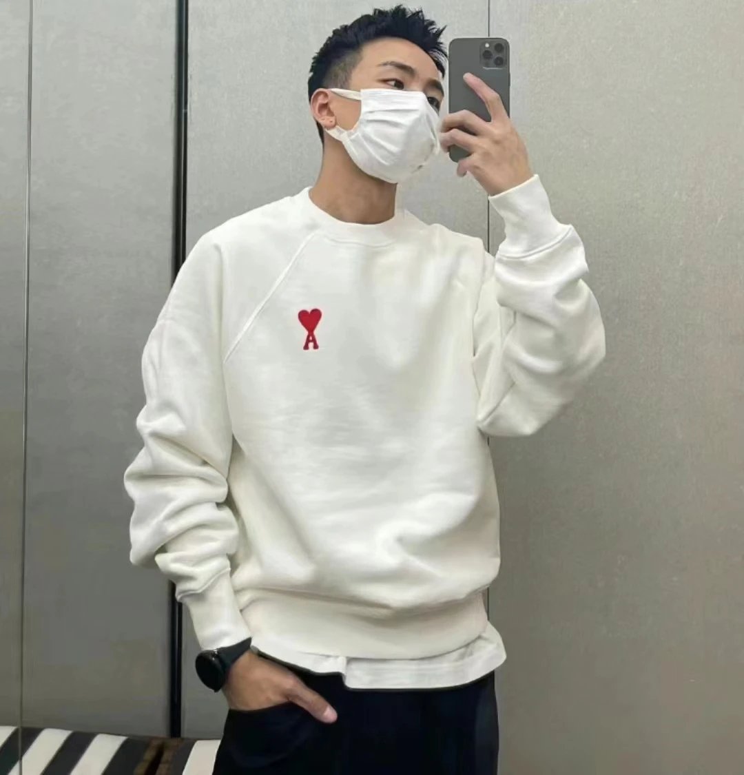 Ami Paris Heart Logo Sweatshirt Red Hoodie - 42