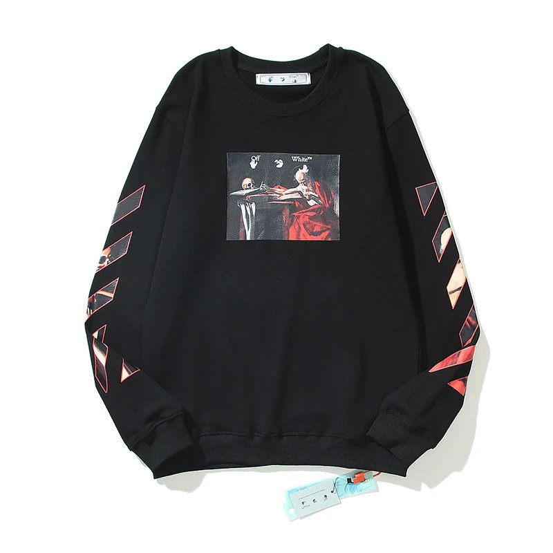 Off-White Caravaggio Saint Print Diagonal Crewneck Sweatshirt Black
