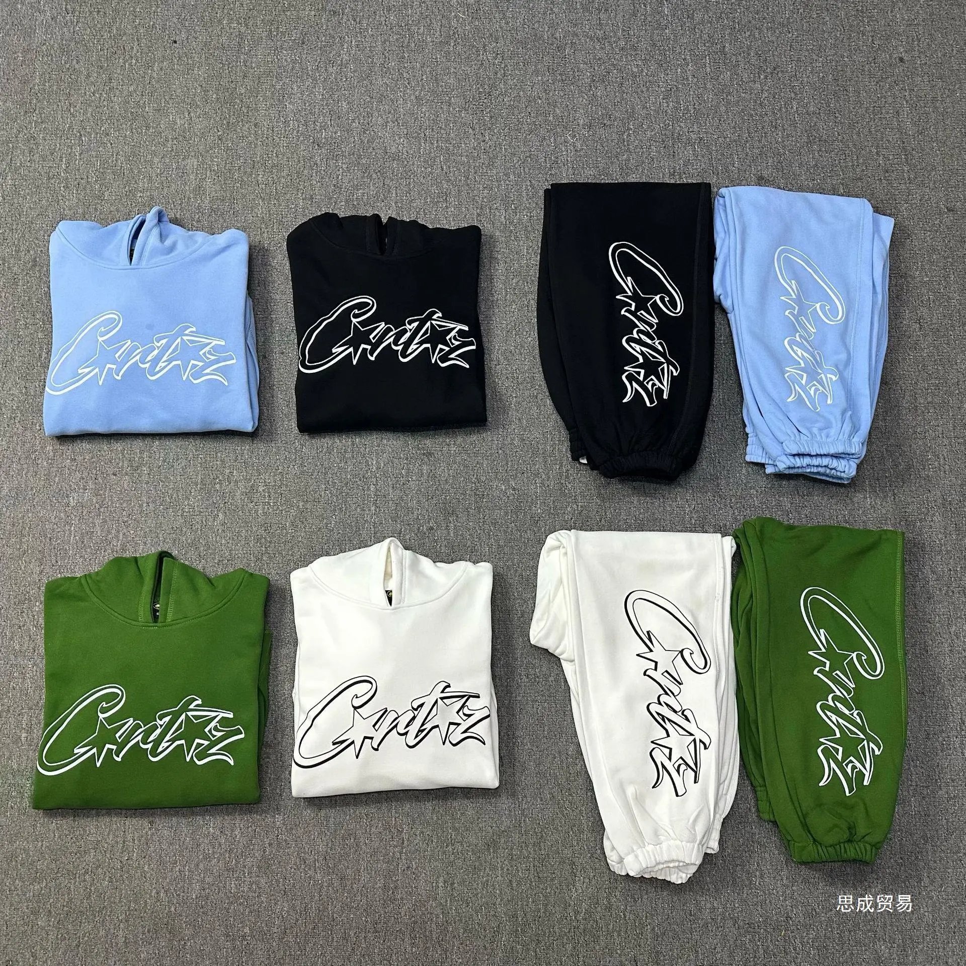 Corteiz Light Blue Script Logo Hoodie and Sweatpants Set - 28